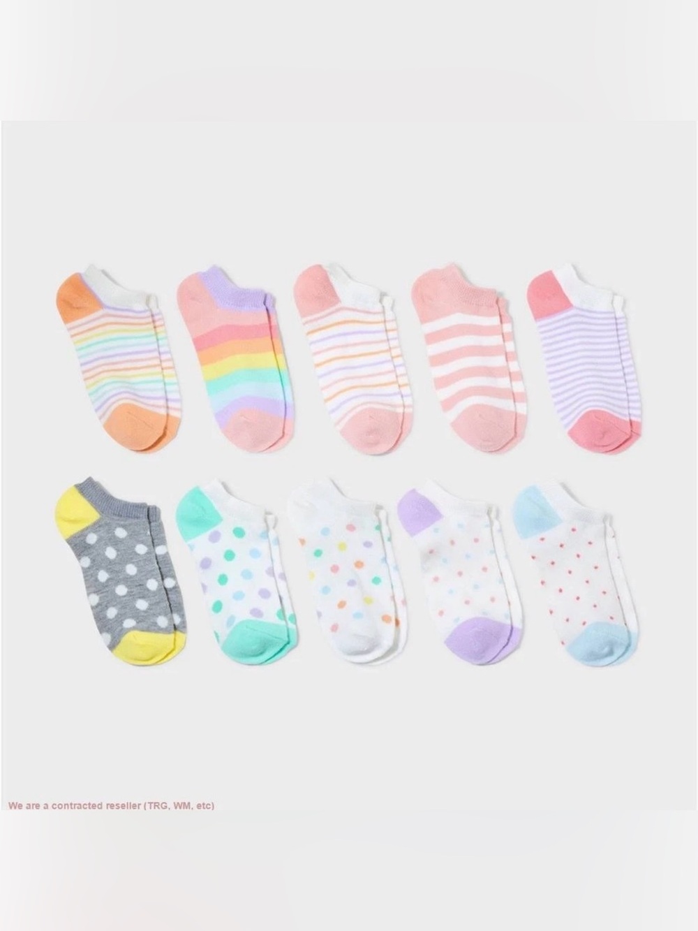 Girls' 10pk Lightweight No Show Striped Socks - Cat & Jack size L 12-14  NEW